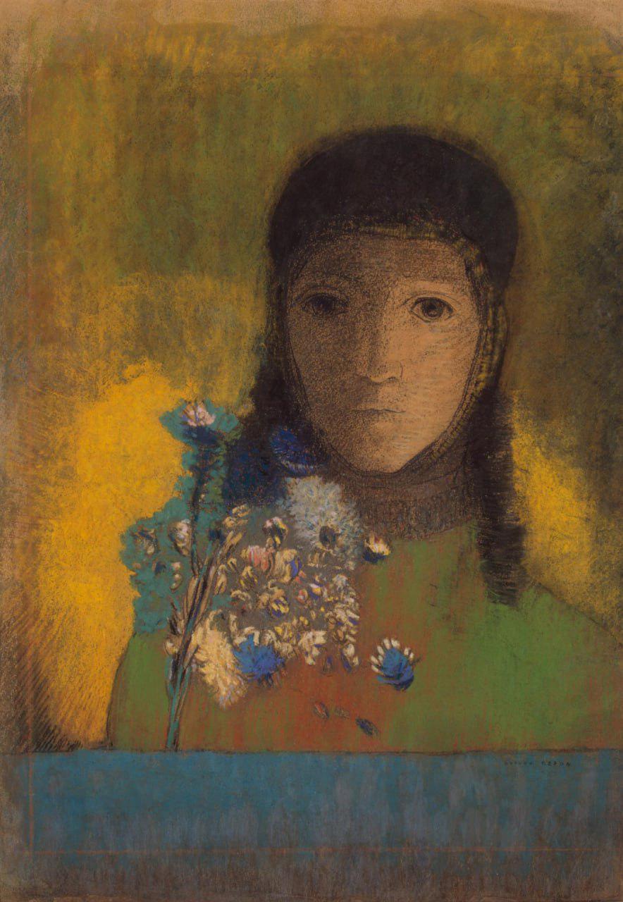 zhinka-z-polovimi-kvitami-odilon-redon-pastel-vugillya-1890-1900